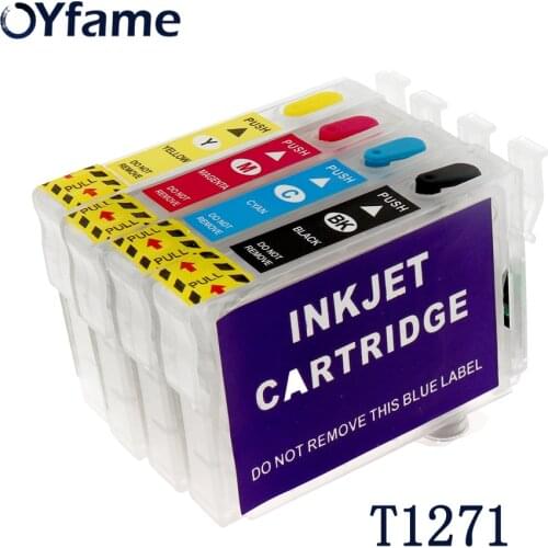OYfame For Epson T1271 127 XL Refillable ink cartridge with ARC Chip For Epson 545 645 840 845 WF-3520 3540 7510 7520 Printer