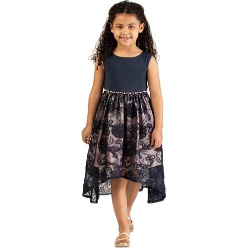 Yatheen Girls Dress Mid-Calf Embroidery Floral Pearls Kids Dress Party Dresses