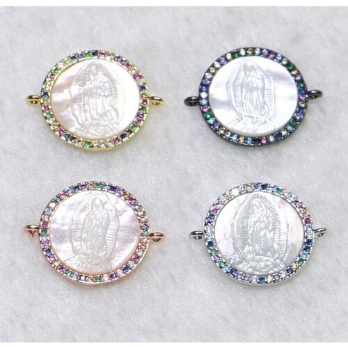 12 Pieces Round charms Pendant Tiny zircon round shell charms connector Jewelry Accessories for jewelry Making 9072