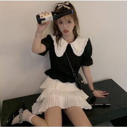 Shirt Female Doll Collar Short-sleeved Shirt Female Design Sense Niche Summer New Loose Short Top