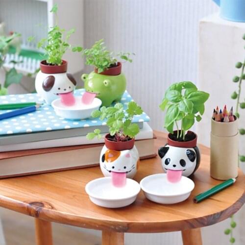 Garden Pot Home Garden Cute Dog / Cat / Frog / Panda Ceramic Flower Pot Small Cartoon Flowerpot Succulent Pots Bonsai Cactus Pot