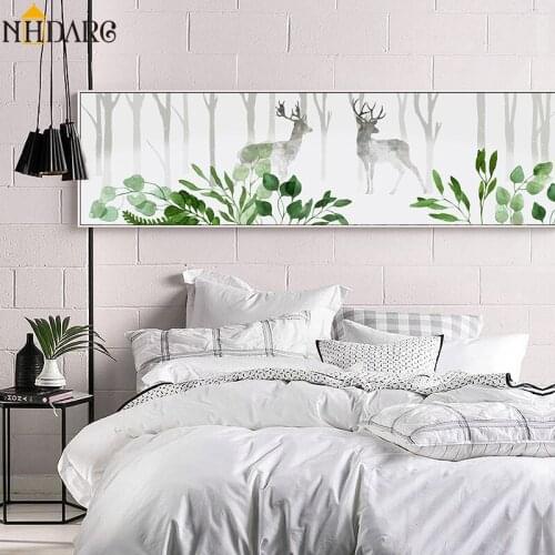 Nordic Deer Green Natural Scenery Art Posters and Prints Canvas Painting Wall Picture for Living Room Cuadros Decoration Salon