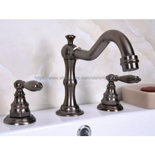 Brown ORB Widespread 3 Hole Basin Faucet Dual Handles Deck Mounted Bathroom Mixer Water Taps Bnf435