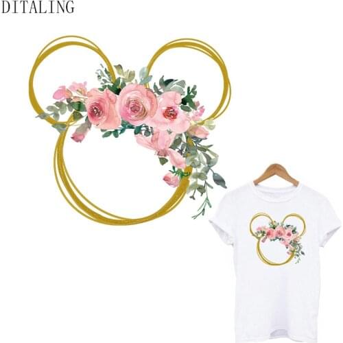 Fashion Flower Patch On Clothing Iron On Transfers DIY Girl T-Shirt Decal Kids Washable Thrmal Sticker On Clothes Women Applique