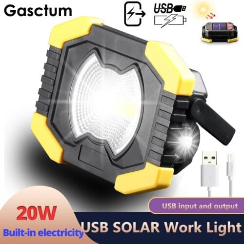Solar LED Work Light Portable Floodlight Tent Lantern COB Rechargeable Built-in Battery Outdoor Lampe Flashlight for Repair 20W