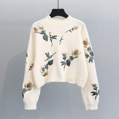 Knitted Sweater Women 2020 Autumn Winter Korean Embroidery Long Sleeve Pullover Short Sweaters Fashion Loose Ladies Jumpers G365