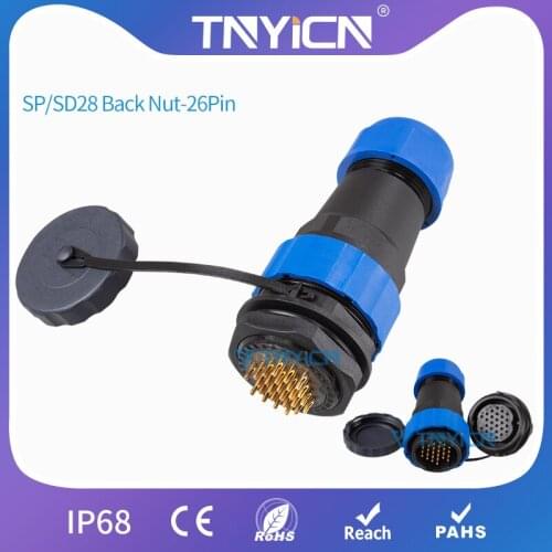 Waterproof Cable Connector IP68 SP/SD28 Back Nut-26Pin Wire Connectors Panel Mount power Connector Plug&Socket Male&Female Jack