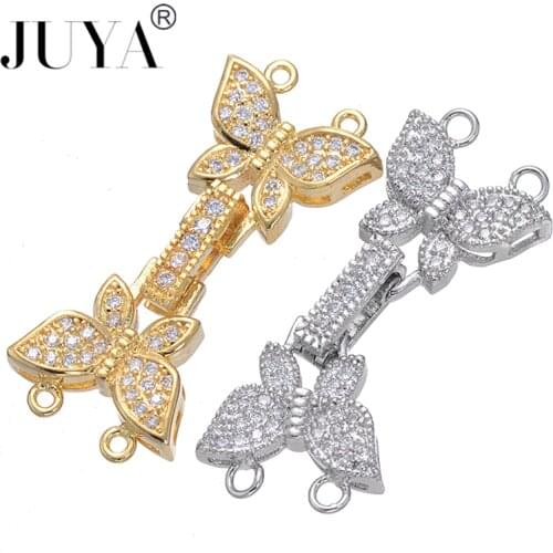 1 Pieces Wholesale High Quality Copper Inlaid AAA Cubic Zirconia Butterfly Charm Fold Over Clasps For Bracelet Necklace Making