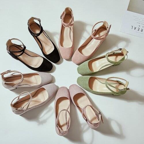Womens shoes thick 5.5 cm middle heel square toe single casual shoes lady students shoes large size 40 comfortable suede shoeko
