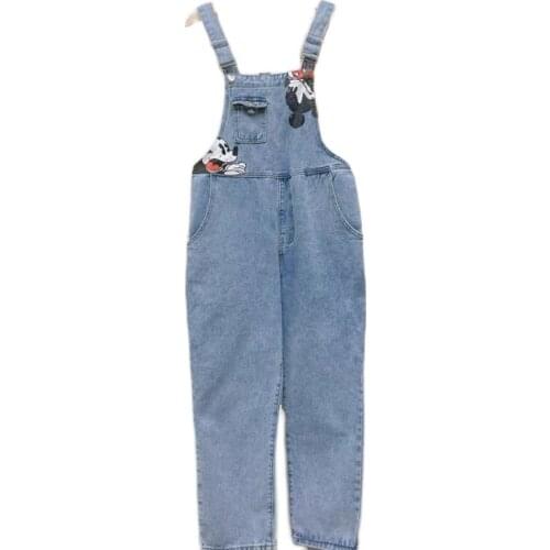 Disney ladies denim overalls spring and autumn cartoon Mickey cute all-match denim overalls high waist fashion casual pants