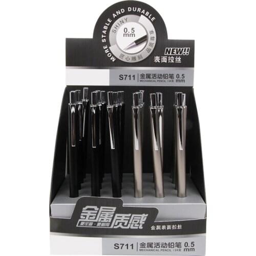 0.5mm 2PCS Mechanical Pencil Silver Metal Automatic Pencil Stationery Student Automatic Graphite Pencils Lead Office Supplies