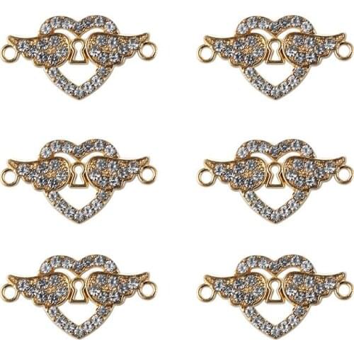 10Pcs 28*15MM Golod Heart Wing Shape Shiny Rhinestone Charms For DIY Making Earring Necklace Jewelry Accessories