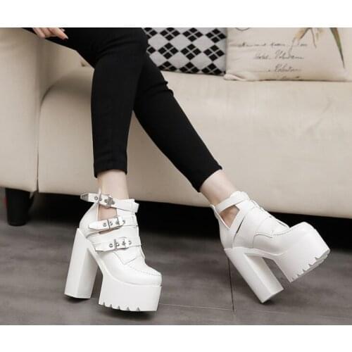 2019 New Super High Heels Martin Boots Real Shot Spot Thick With Belt Buckle Ankle Boots Platform women