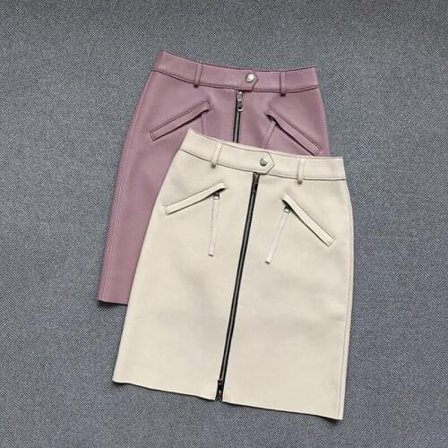 2021 Autumn Chic womens Real sheepskin skirts High quality genuine leather A-line skirt C016