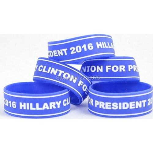 300pcs one inch HILLARY CLINTON FOR PRESIDENT 2016 silicone wristband rubber bracelets free shipping by DHL express