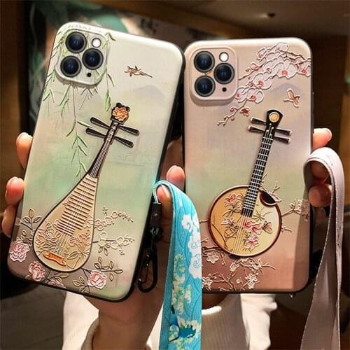 3D Embossed Phone Case for Huawei P20 P30 P40 Mate 10 20 30Lite Pro Honor 8X 9 10 20 30Pro Soft Back Covers Lanyard