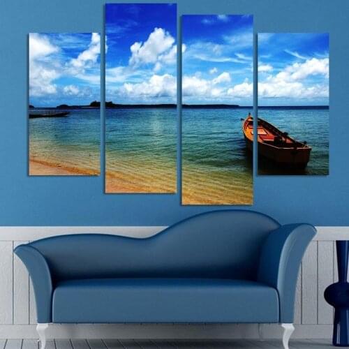 4 Pcs(No Frame) High Quality Picture Hot Sell Family Decorates Seascape Print Oil Painting On Canvas Wall Art Gift Photo
