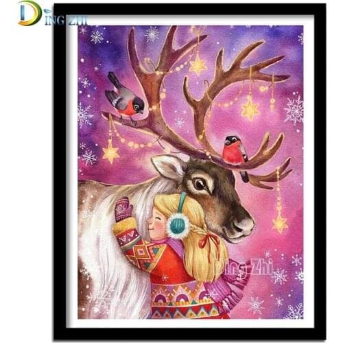 Cartoon Elk,Girl Picture DIY 5D Diamond Painting Full Round Square Embroidery Mosaic Creative Home Decoration Christmas Gift
