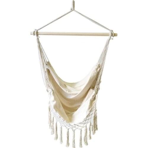 Safety Beige Swing Hammock Chair Cotton Rope Net Bohemia Style Portable Bedroom Indoor Garden Hanging Bed