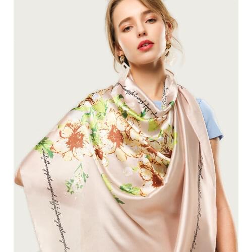 Large Floral Silk Scarf Women Office Elegant Design Foulard Soft Silky Wrap [5012]