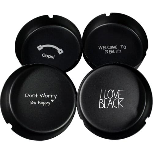 Black Matte Frosted Creative Round Metal Stainless Steel Ashtray For Bar Restaurant LOGO Custom Made Laser Engraving Lettering