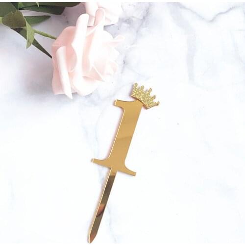 Number Cake Topper Gold Crown Acrylic 0-9 Digital Birthday Party Cake Insert Cake Decoration Wedding Cakes Dessert Decor