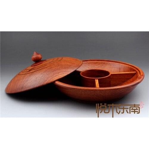 Burma flower, pear tree, dried fruit plate, Vietnamese round box with cover, candy box, solid wood, red wood snack box