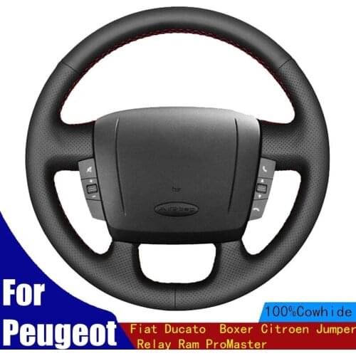 DIY Car Steering Wheel Cover For Peugeot Fiat Ducato Boxer Citroen Jumper Relay Ram ProMaster Genuine Leather Braid