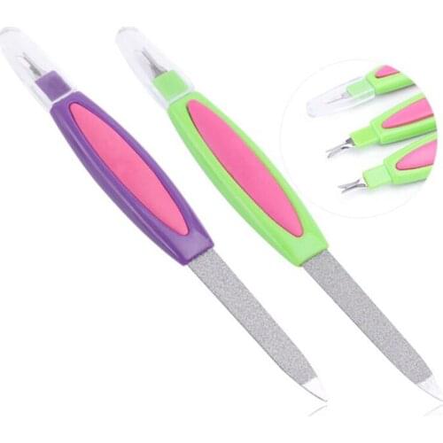Double Head Nailfile Stainless Steel Art Dead Skin Fork Tool Nail File Trim Pusher Cuticle Nail Buffer Remover