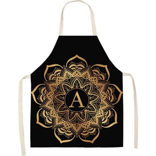 Letter Apron Golden Black Kitchen Aprons for Women Home Cooking Baking Coffee Shop Cleaning Accessory Cotton Linen Bibs 66x47cm