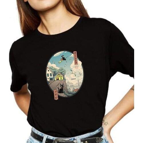 Funny Japanese Cartoon Kikis Delivery Service Print Women Tshirt Summer Short Sleeve Tee Shirt Femme Casual T Shirt Women Tops