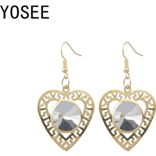 Hot Sale Metal Heart Drop Dangle Earrings Luxury Fashion Crystal Big Statement Earrings Women Wedding Jewelry High Quality
