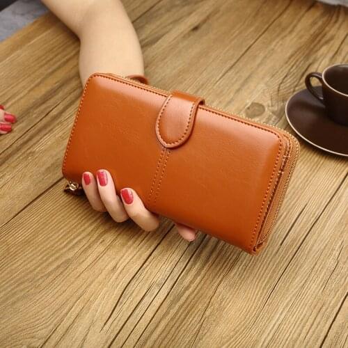 PU leather Oil Wax Leather Wallet Retro Mobile Phone Bag Long Zipper Coin Bag Womens Card Bag Bill Holder Women purse