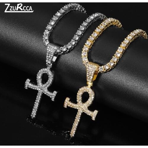 Hip Hop Classic Cross Pendant Necklace Bling Rhinestone Crystal Link Chain Men Necklace Unique Jewelry Gift