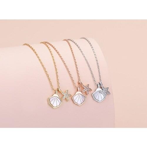 Lyvior Sea Shell Locket, Mermaid Valentine Necklace, Nautical Jewelry Clavicle Chain Fashion Zircon Starfish Pendant