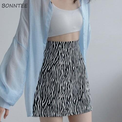 Mini Skirts Women Zebra Trendy Chic Leisure Fit Ladies Slim A-line Simple Empire Korean Style Abdomen Daily All-match Summer Ins