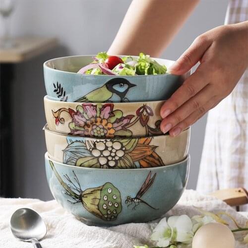 7 inch salad noodle bowl beef noodle bowl personality restaurant ceramic tableware creative hand-painted household soup bowl