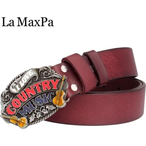 Fashion men belt love country music violin metal buckle letter Musician style country music Performance decoration belt women