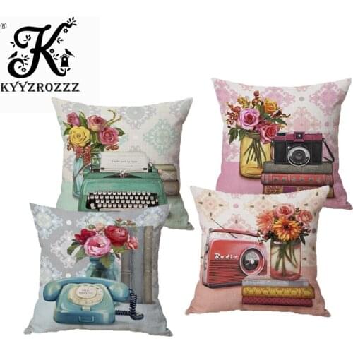 Fashion High Quality Cotton Linen Nordic Retro Phone Camera Car Decorative Throw Pillow Case Cushion Cover Sofa Home Decor