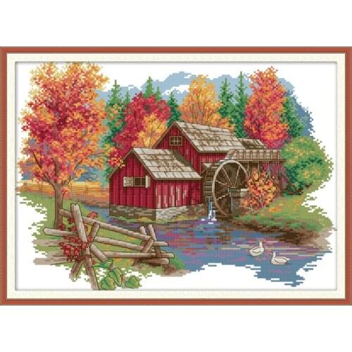 Mill House Scenery Count and Stamping Cross Stitch Aida 14ct 11ct Print Canvas Cross Stitch Kit DIY Needlework Embroidery Crafts