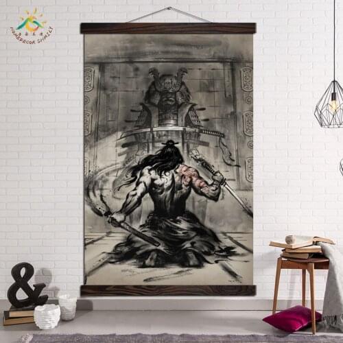 Wall Prints Modern Canvas Painting Posters and Prints Frame Wall Art Pictures for Home Decoration Retro Japanese Black Samurai