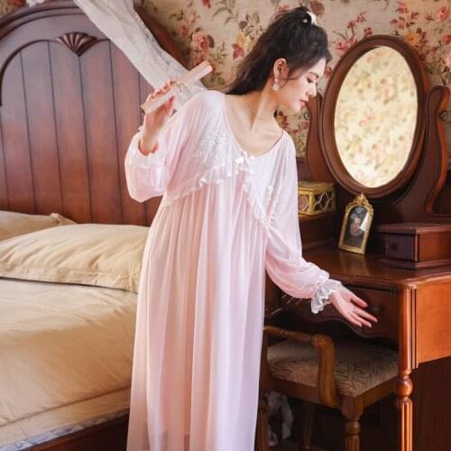 Female Spring Sleepshirts Long Sleeve Modal Nightdress Palace Princess Night Gown Embroidered Lace Sleep Dress Women Sleepwear