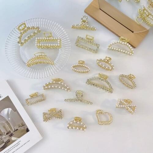 New Women Elegant Pearl Rhinestone Geometric Hair Claws Girls Sweet Back Hair Clips Decorate Headband Fashion Hair Accessories