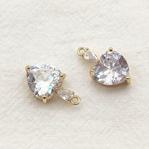 New Arrival! 18x10mm 20pcs Plating Real Gold Color Cubic Zirconia Heart Charm For Handmade Earring Parts DIY Jewelry Findings