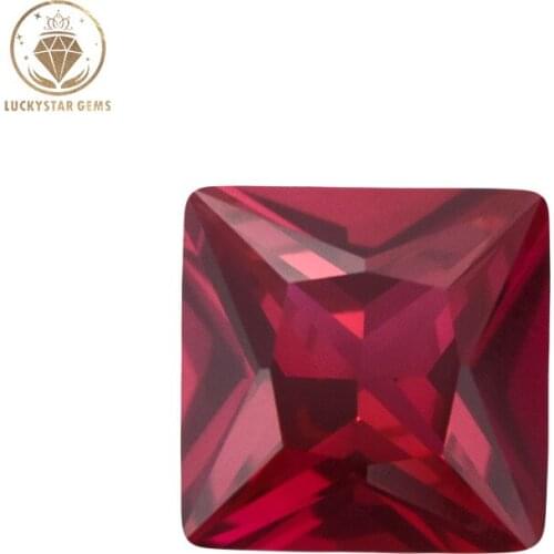 Wholesale Square Princess Cut 5# Ruby Gemstone Bead 2x2MM-12x12MM Synthetic Corundum Red Gems for DIY Fashion Jewelry Making