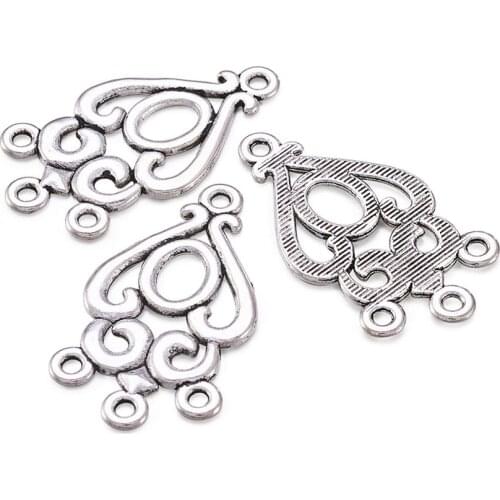 20pcs Earring Connector Charms Drop Chandelier Component Links for Jewelry Making Antique Silver Color 34x18x1.5mm