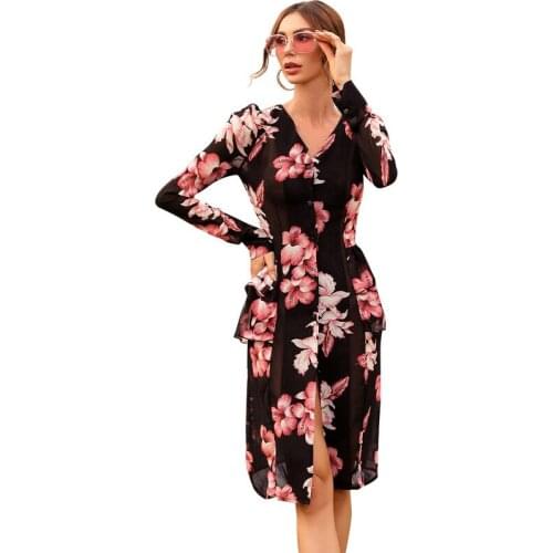 Donsignet Women Dress Spring/summer 2021 New Fashion Floral Chiffon Sun Protection Dress Seaside Holiday Bohemian Beach Dress