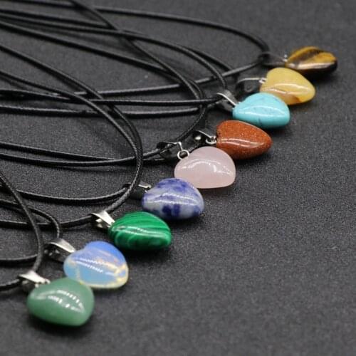 Lover Gifts Heart Shape Natural Stone Pendant Necklaces Rose Crystal Opal Quartz Aventurine Tiger Eye Heart Necklaces Suspension