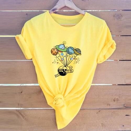 Plus Size S-5XL Cute Astronaut Print Women T-Shirt 100% Cotton TShirt Casual O Neck Short Sleeve Tees Summer Tops Female T Shirt