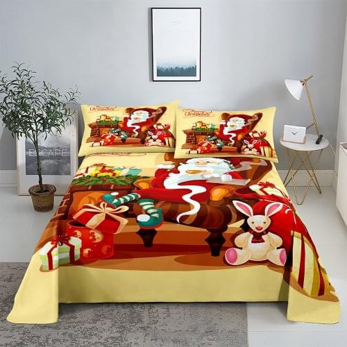 Christmas Gifts Bedding Sheet Home Digital Printing Polyester Bed Flat Sheet With Pillowcase Print Bed Sheet